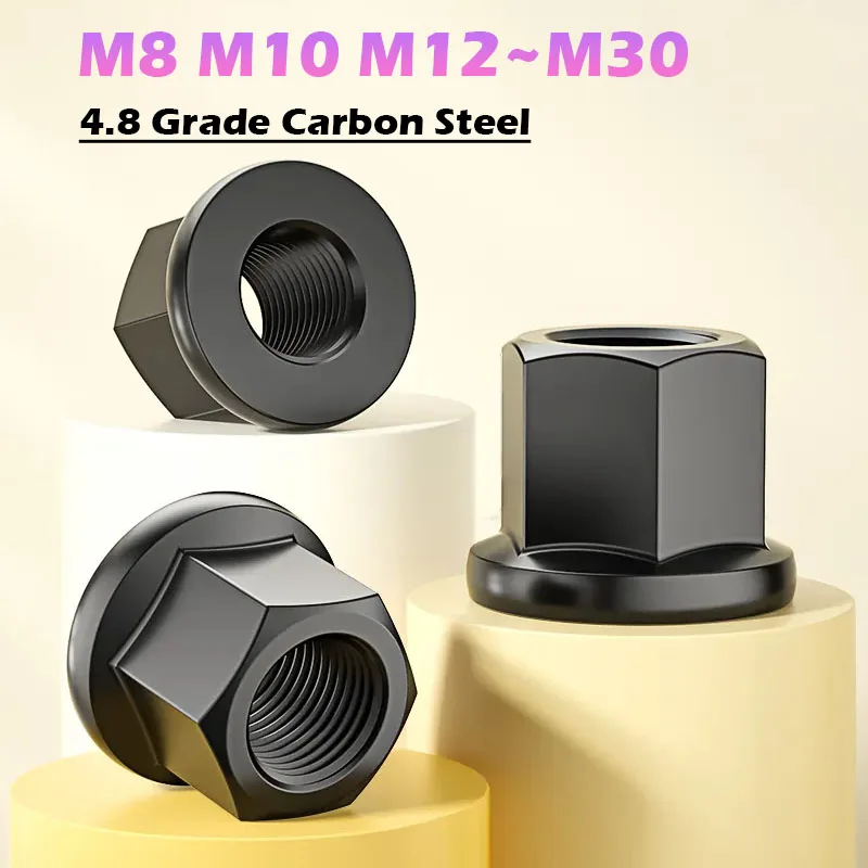 4.8 Grade Black Carbon Steel High Flange Face Gasket Nut Hexagon Enlarged High Pressure Plate Nut Thickened Nut M8 M10 M12~M30
