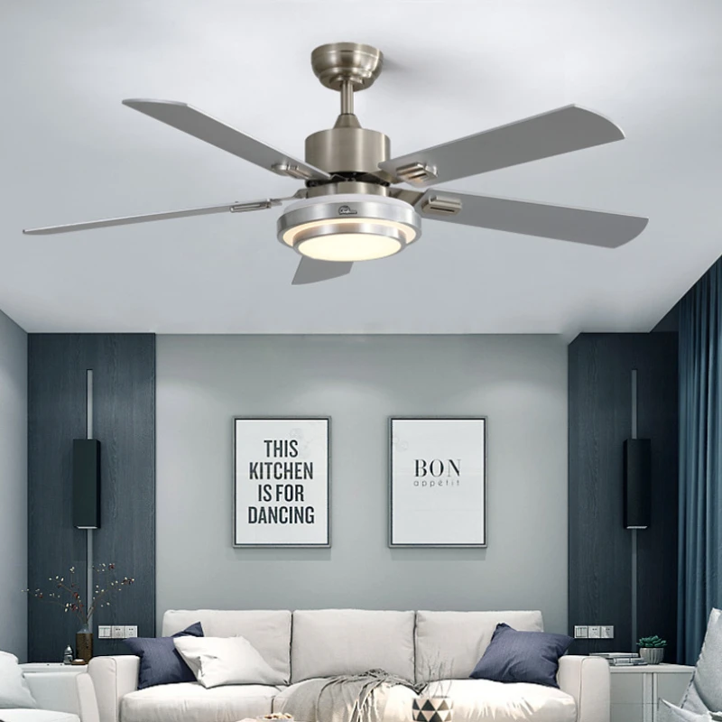 

Modern Stainless Steel High Wind Ceiling Fan Light, Dining Room Fan Light, Three Color Dimming, Energy-Saving, And Silent