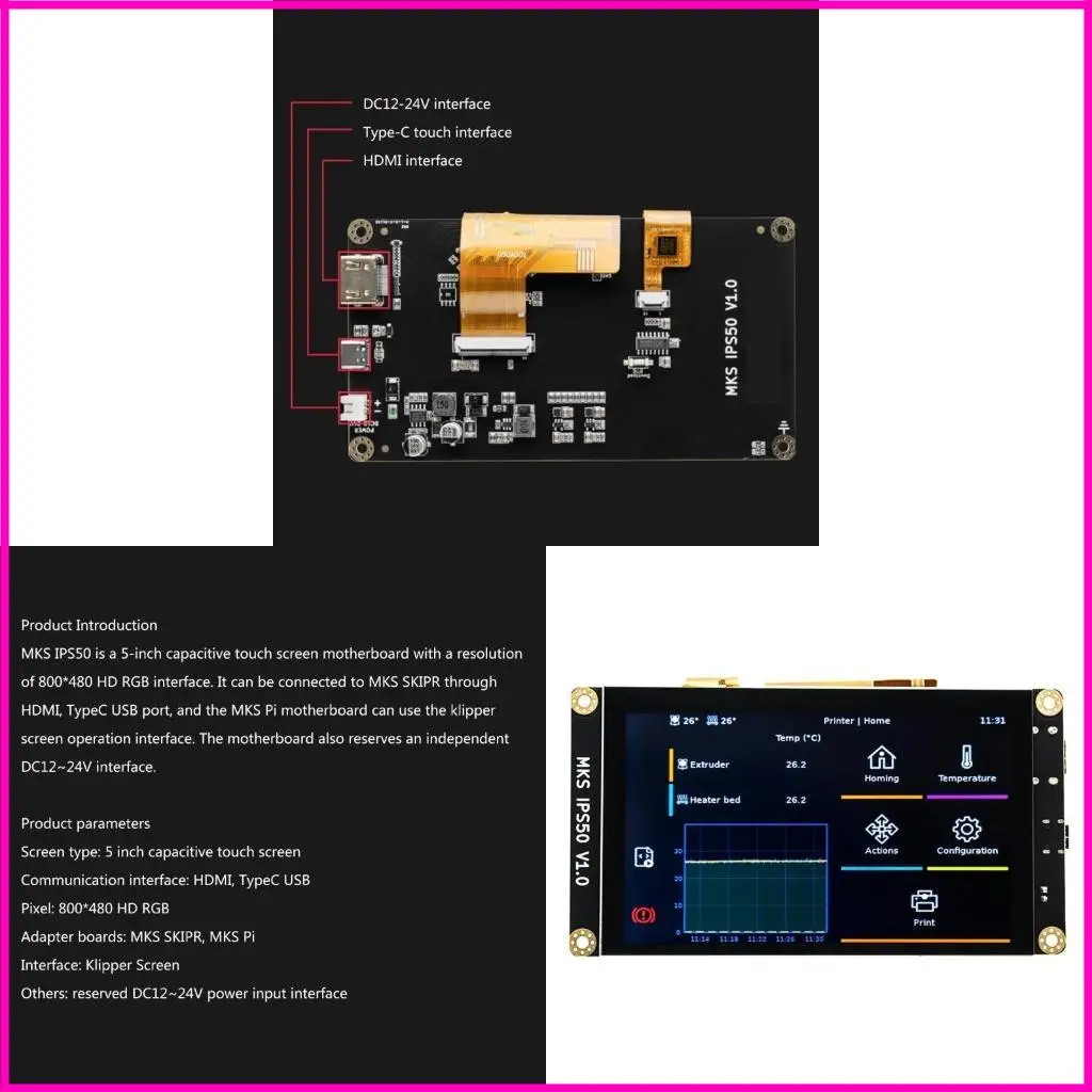

5 Inch MKS IPS50 Display Capacitive Screen 800x480 Display TFT Display Type C