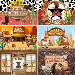 Wild West Cowboy Theme My First Rodeo Birthday Photography Backdrop Country Cowboy Boot Party Banner Portrait Photo Background