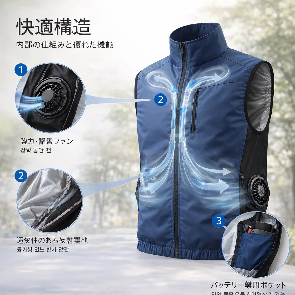 Summer Men'S Heatstroke Prevention Cooling High Air Volume Fan Intelligent Air Conditioning Clothes Vest（Excluding Power Bank）
