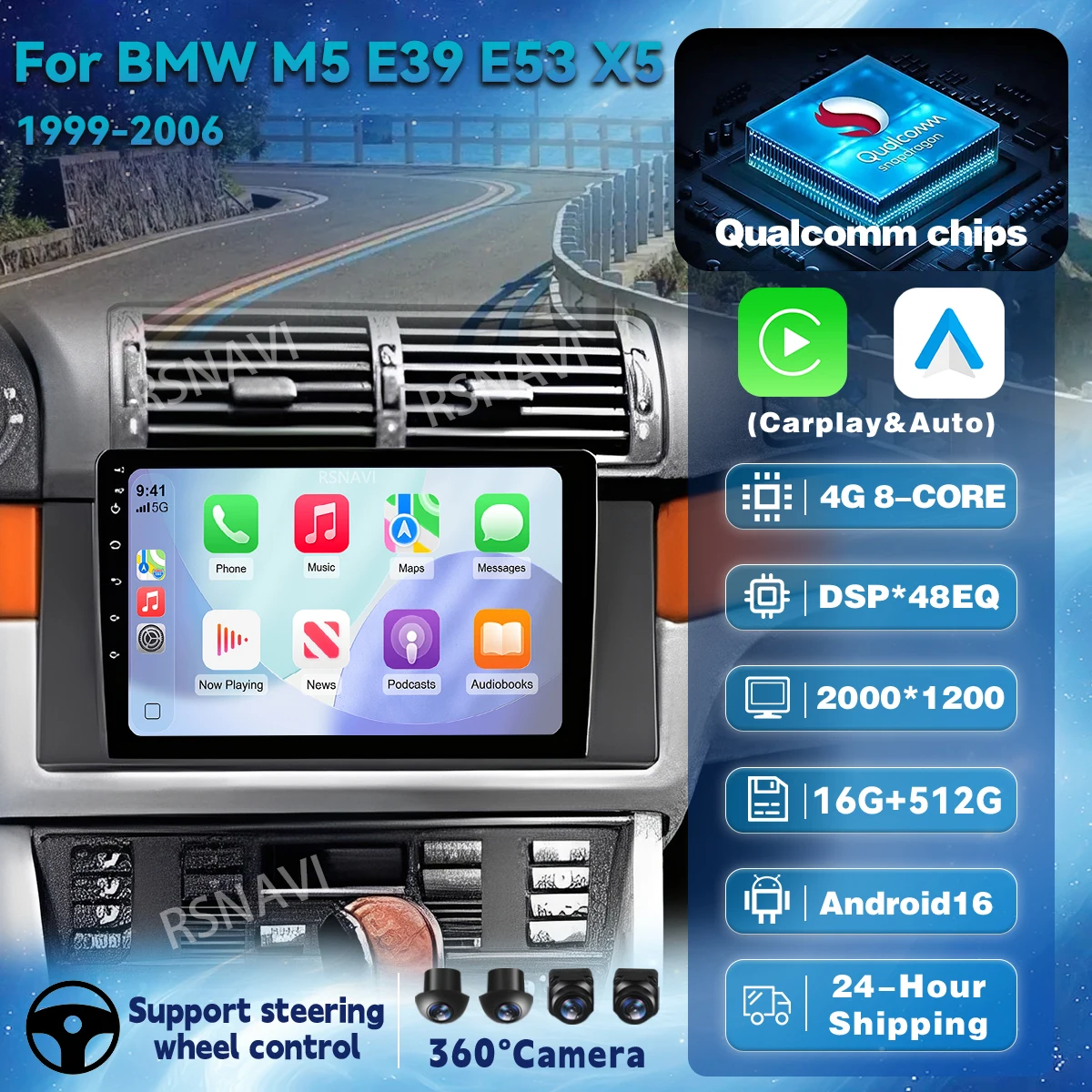 Android 16 For BMW 5 E39 1996 - 2003 E53 X5 M5 2K QLED Android Car Radio Multimedia Video Player GPS AI Voice CarPlay Head Unit