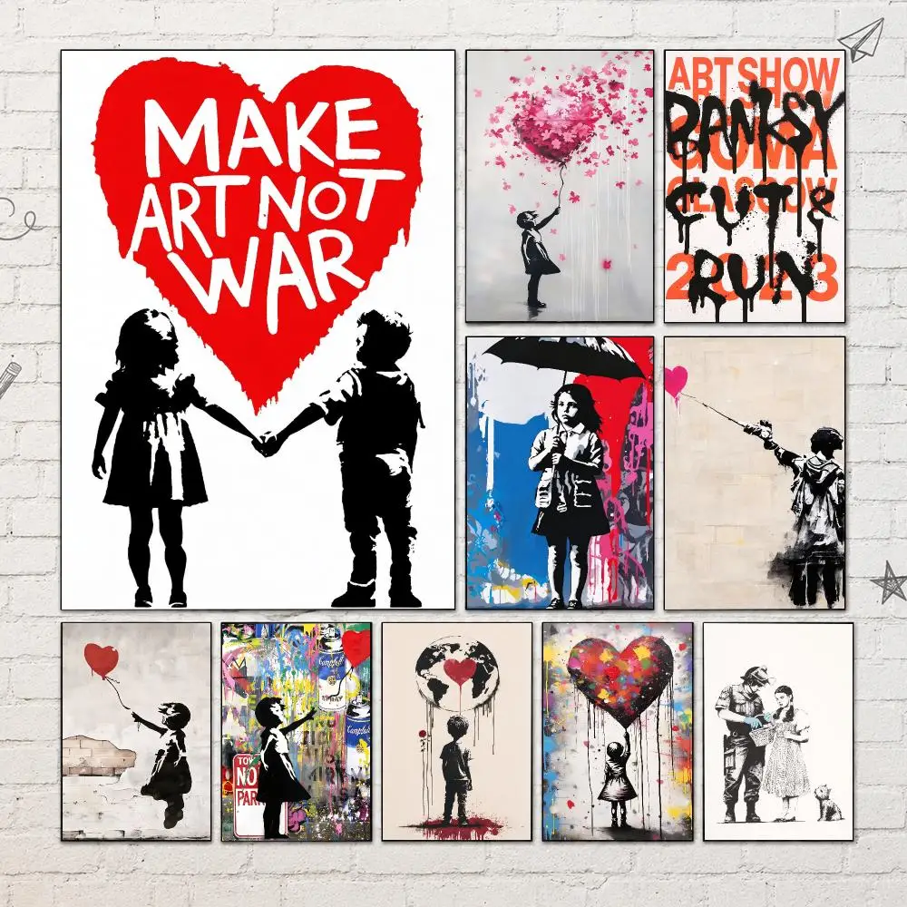 Artist Graffiti B-Banksy Poster PP Self-Adhesive Wall Decor for Bedroom,Living Room,Dorm,Bar Aesthetic Gift