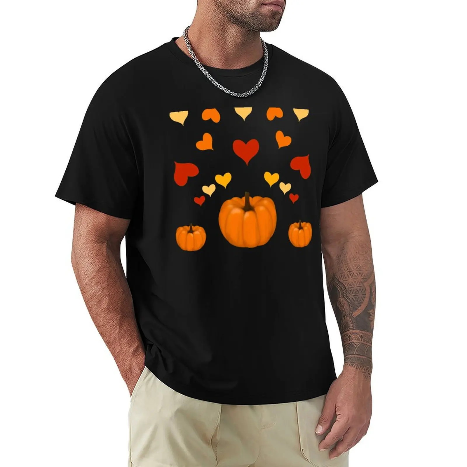 

Cute Halloween Pumpkin Love Hearts in Fall Colors T-shirt sublime summer top for a boy black t shirts for men