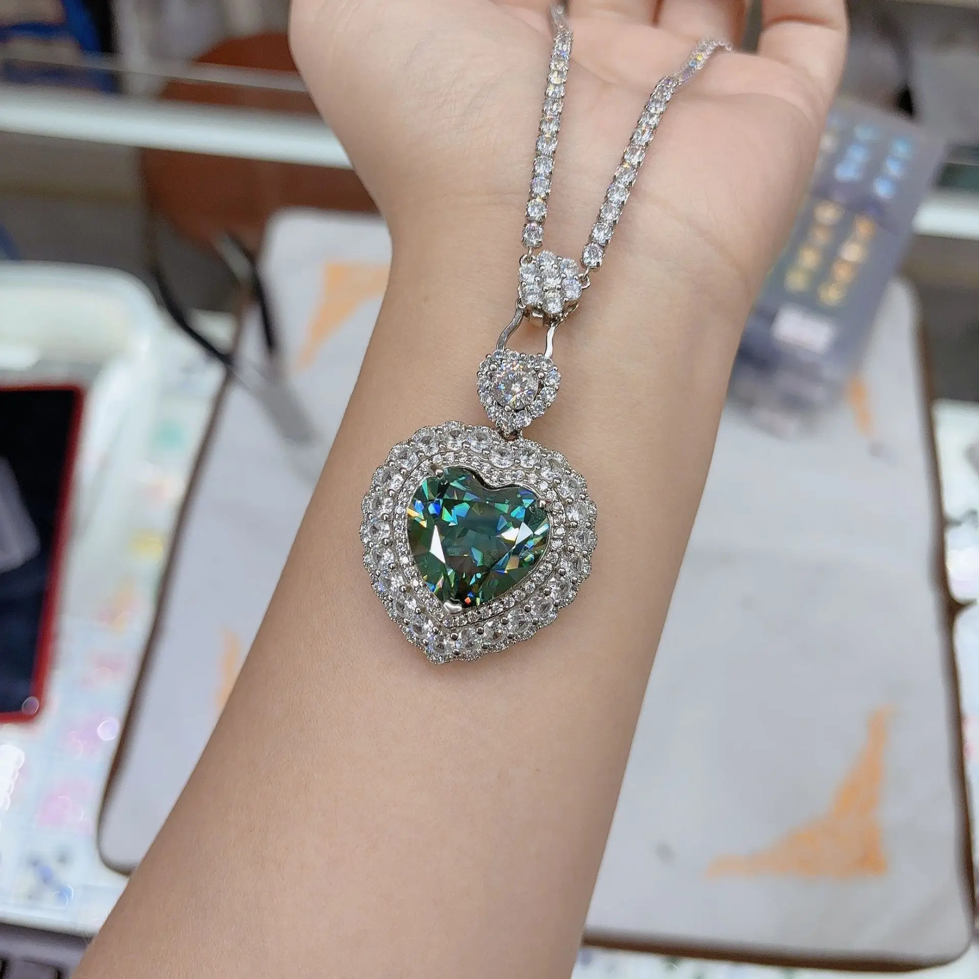 30CT Full Diamond Moissanite Necklace Evening Gown, 925 Sterling Silver Luxury Pendant Gift