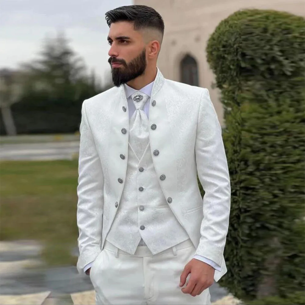 Classic Groom Wedding Suits Formal Party Floral Jacket Vest Pants 3 Pieces Man Tuxedo Bespoke Unique Design Male Fashion Dress