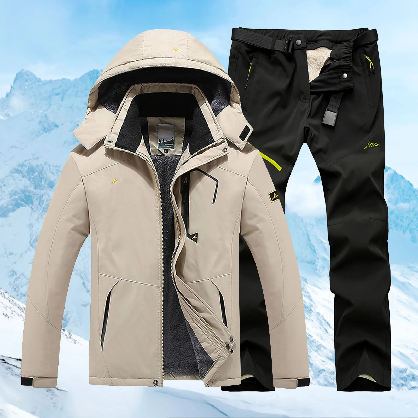 Herren Dicker Fleece-Gefütterter Taktischer Zweiteiler Winddicht Wasserdicht Warm Winter Reit- und Bergsteiger-Outdoor-Bekleidungsset für Männer – Detail 7