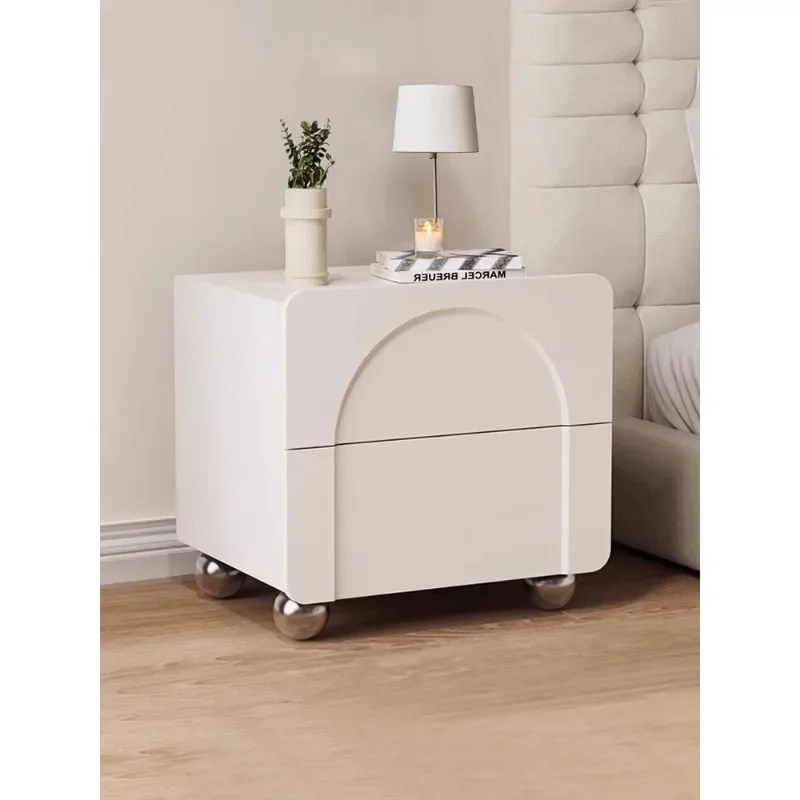 Cream wind bedside table simple modern solid wood light luxury high sense Internet celebrity creative bedroom storage small beds