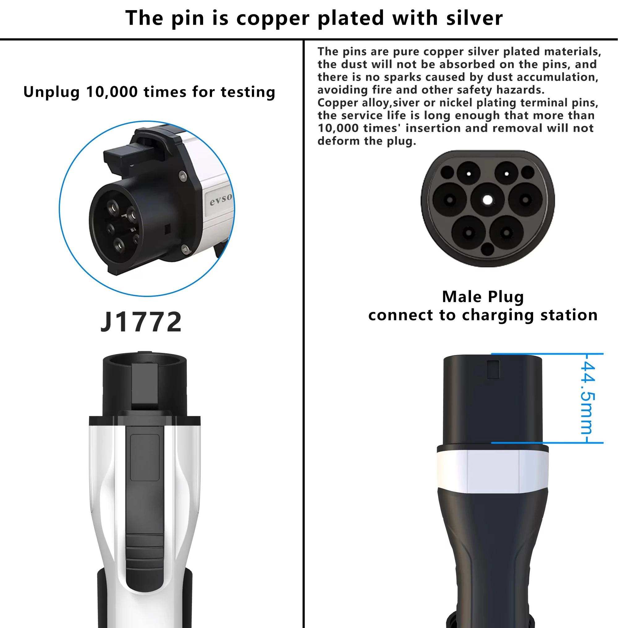 Evsow-Cable de carga EV tipo 2 a Tipo 1 para vehículo eléctrico, estación de carga hembra a macho, 50A, 12kW, 1P, 5M