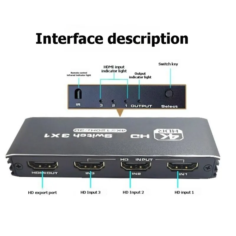 A31T 2.1 Switcher 8K 60Hz 4K120Hz -Compatible Switch 3 in 1 Out with Remote Control Converter for PS5 Monitors