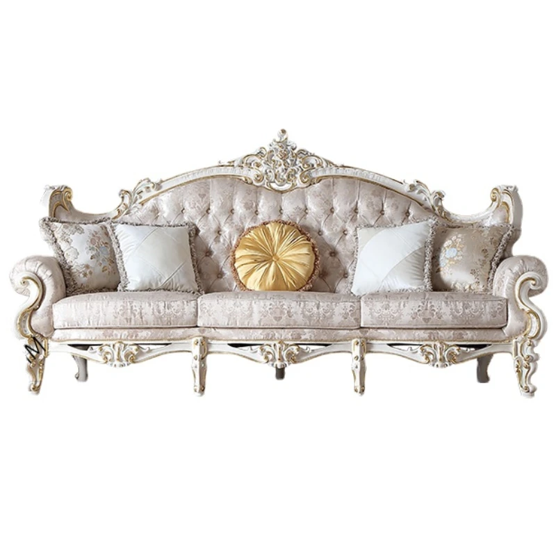 Fabric sofa, European style solid wood furniture, carved pattern, 123 seat sofa combination