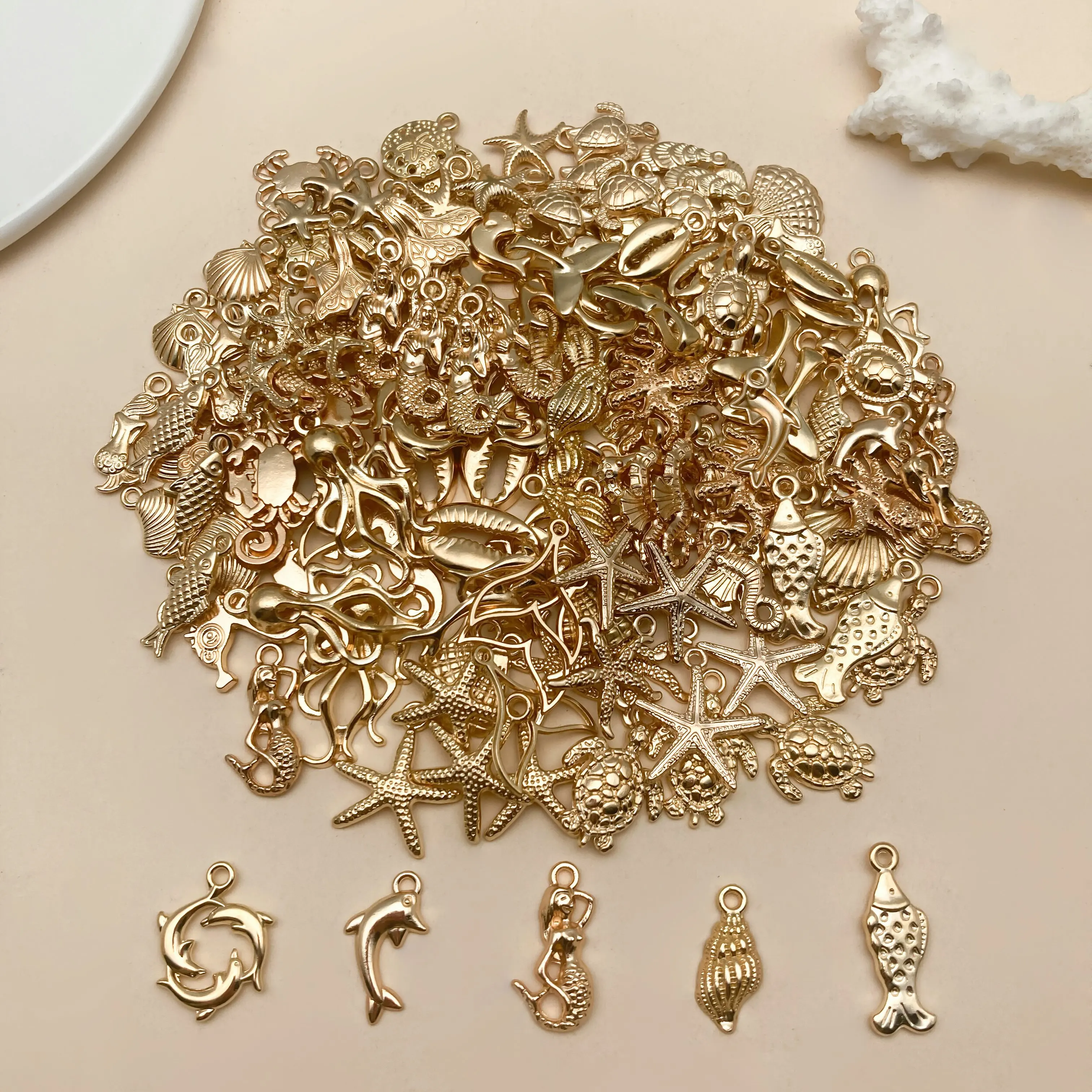 Mixed Alloy Ocean Shells and Stars Charms for DIY