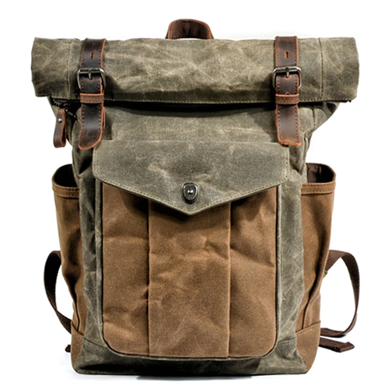 Vintage Canvas Backpack Waxed Leather Large Capacity Waterproof Travel Daypack for Men Large Retro Oil Wax Canvas Bagpack