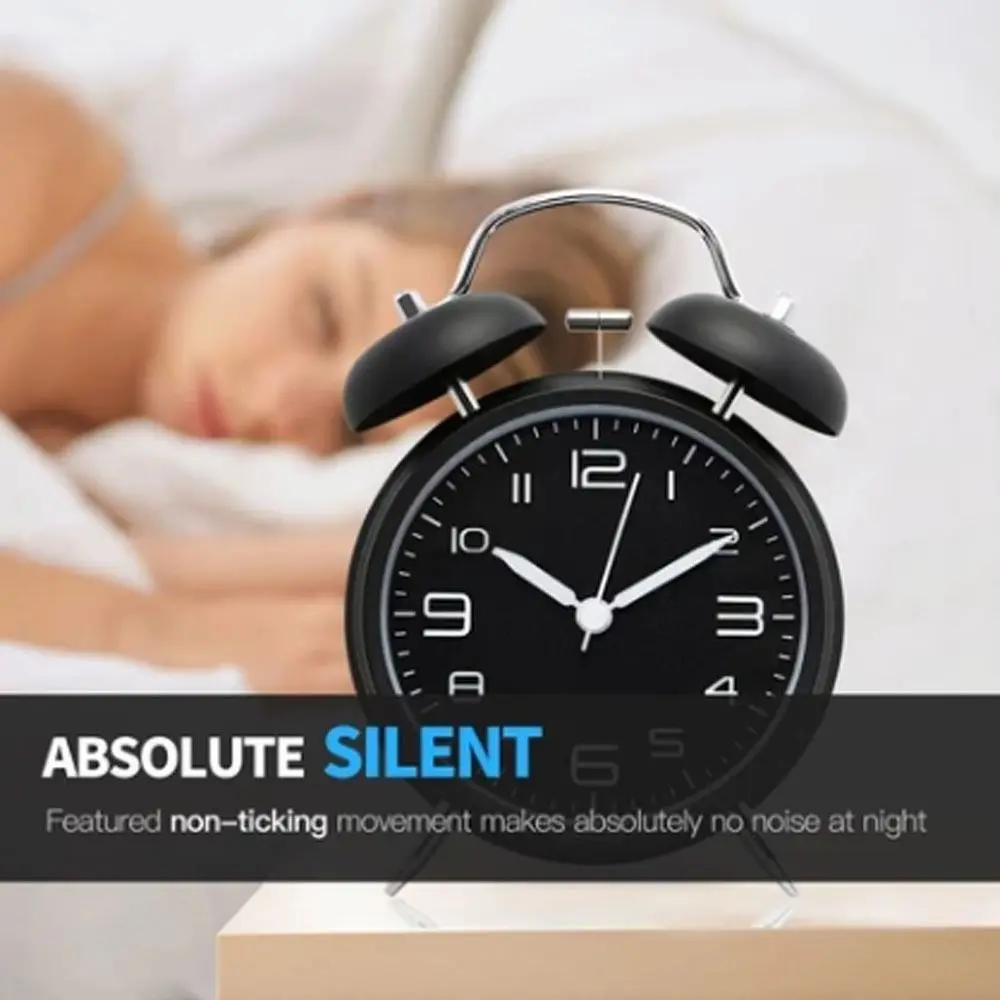 3D-Dial Metal Frame Alarm Clock Black Metal Frame with Matte Finish Twin Bell Loud Alarm Clock Silent Operation