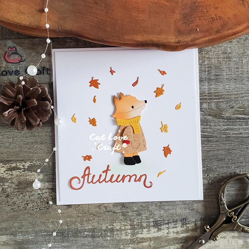 Catlove Autumn Maple Fox Metal Cutting Dies Scrapbooking Mold Stencil Die Cuts Card Making DIY Craft Embossing New Dies For