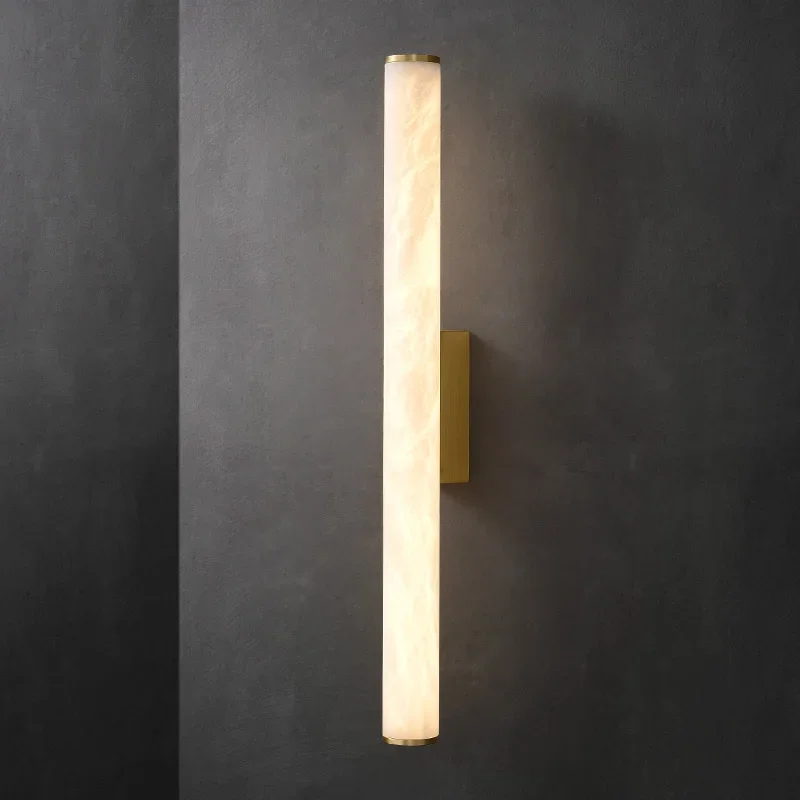 Modern Light Luxury Long Strip Minimalist All Copper Marble Wall Lamp Living Room Grand TV Background Wall Hallway Bedroom Lamp