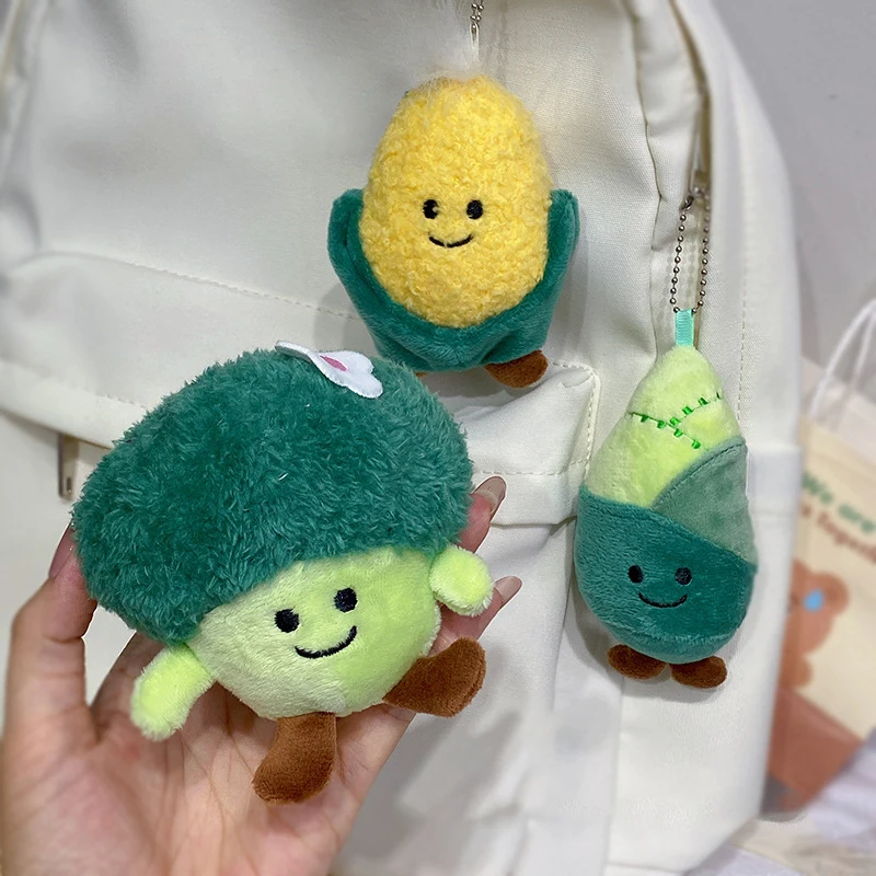 Vegetable Plush Toy Keyring Cartoon Corn Broccoli Pendant Soft Stuffed Doll Keychain Backpack Car Bag Decor Kid Gift