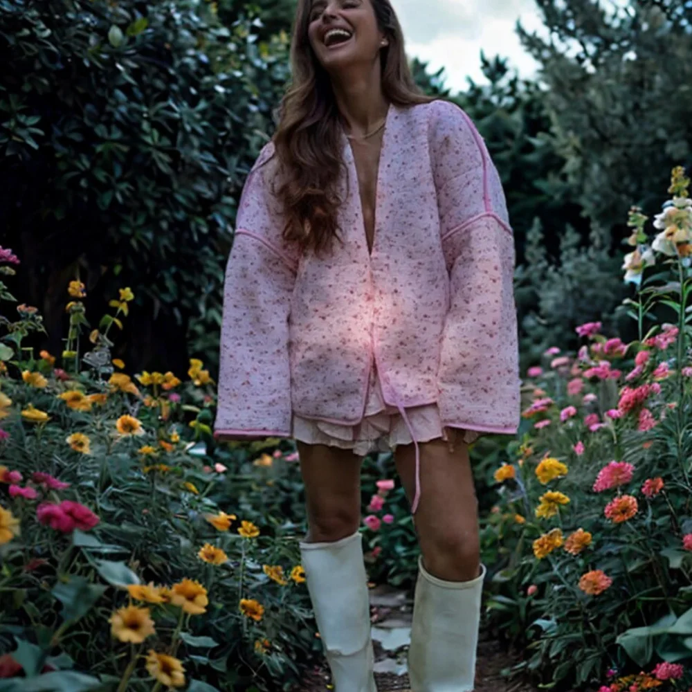 2025 Autumn and winter new fashionable women's clothing elegant design sense simple ethnic style slim fit printed cotton jacket