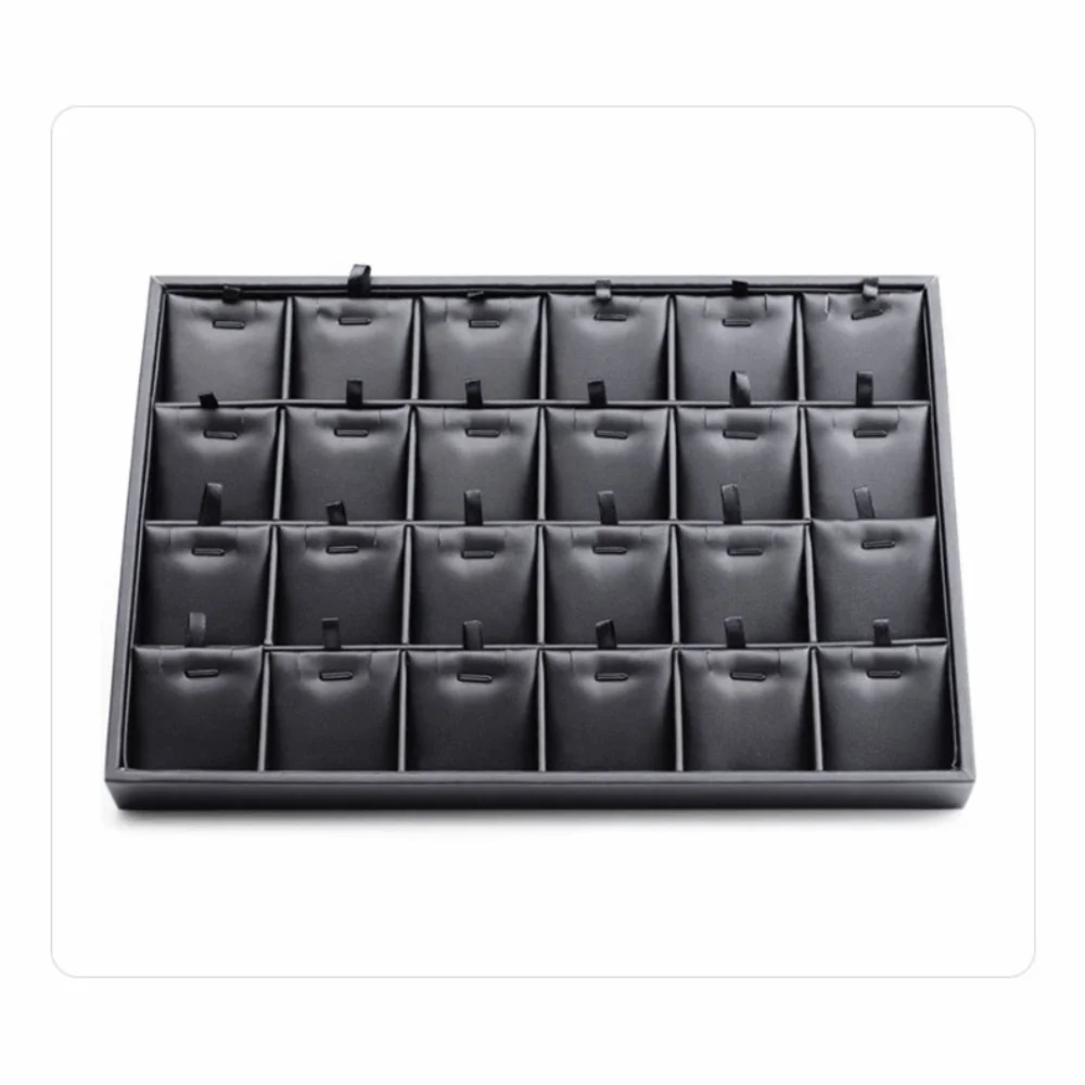 Stackable Jewelry Display Tray PU Leather Black Jewelry Storage Organizer Multi Compartments Waterproof Necklace Storage Rack