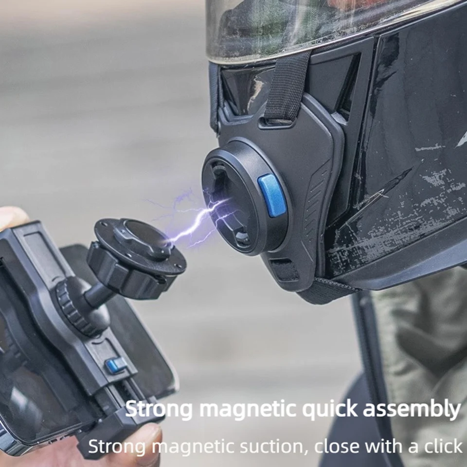 SUREWO Magnetic Quick Release Motorcycle Helmet Jaw Strap Mobile Phone Holder Bracket for iPhone 15 Samsung Huawei Outdoor Shot
