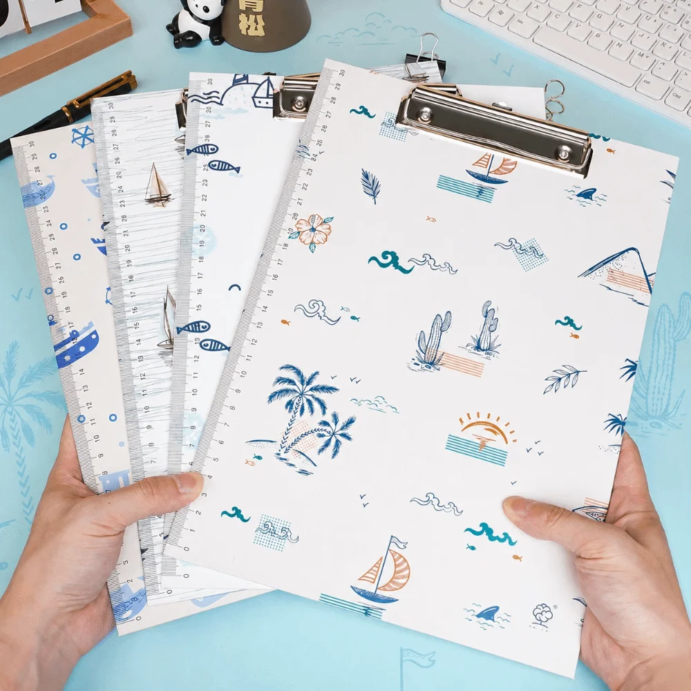 Creative With Side Ruler Clipboard Poetic Ocean Pattern Portable A4 Clipboard Writing Pad Clipboard Gift
