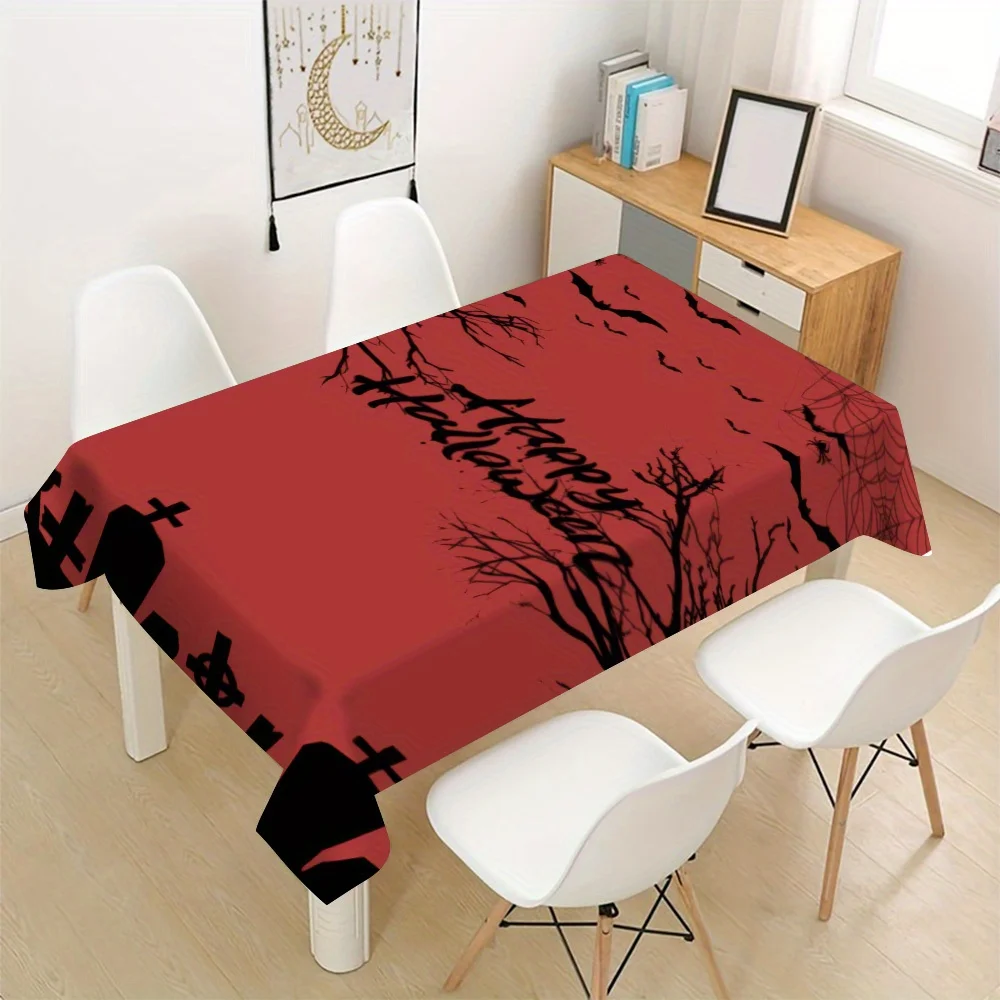 Happy Halloween Gothic Rectangle Table Cloth for Table Home Dinner Reusable Kitchen Dining Tablecloth Halloween Decorations