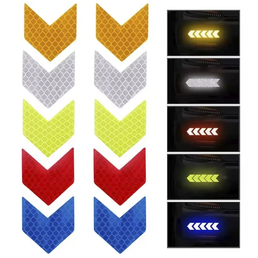 10Pcs Auto Reflective Arrow Sign Tape Safety Warning Sticker Car Bumper Trunk Reflector Hazard Reflective Motorbike Tape Decals