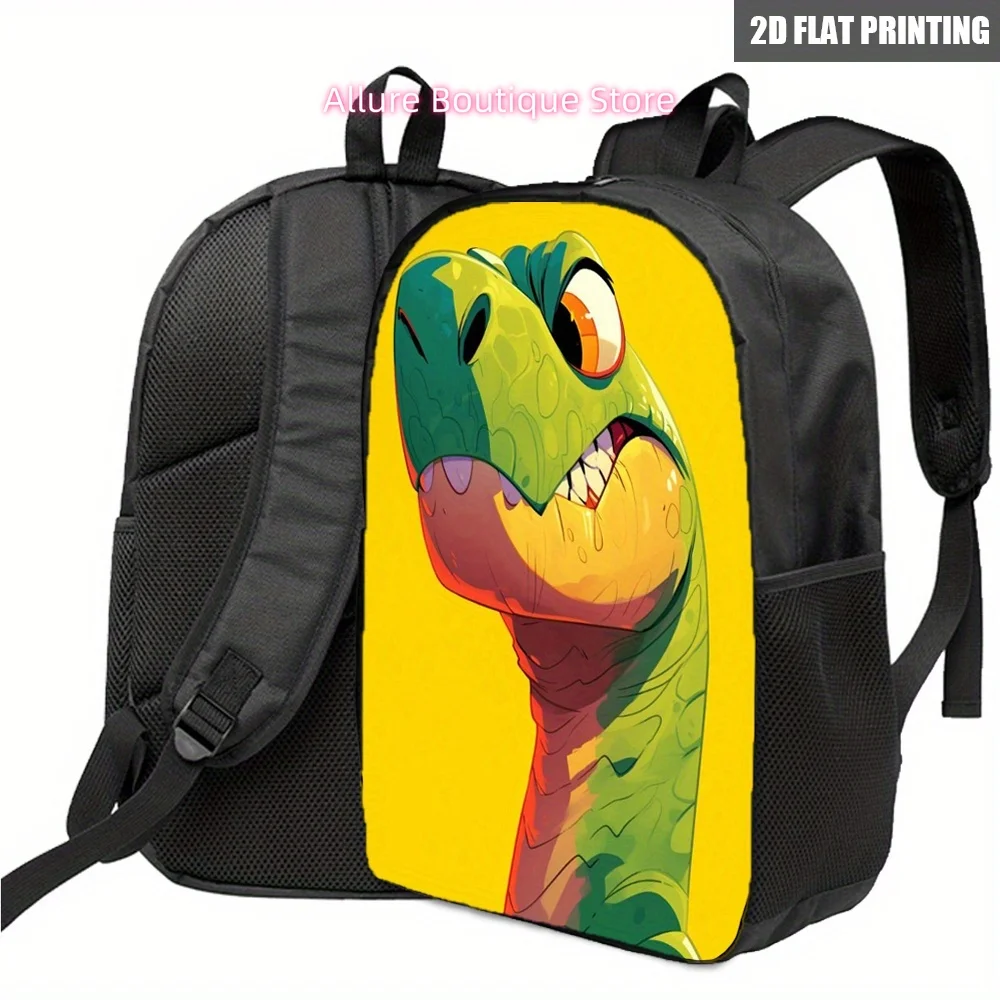 Casual Backpack, Adjustable Shoulder Strap, Colorful Unique, Suitable for Daily  ,Cartoon-style dinosaur illustration pattern