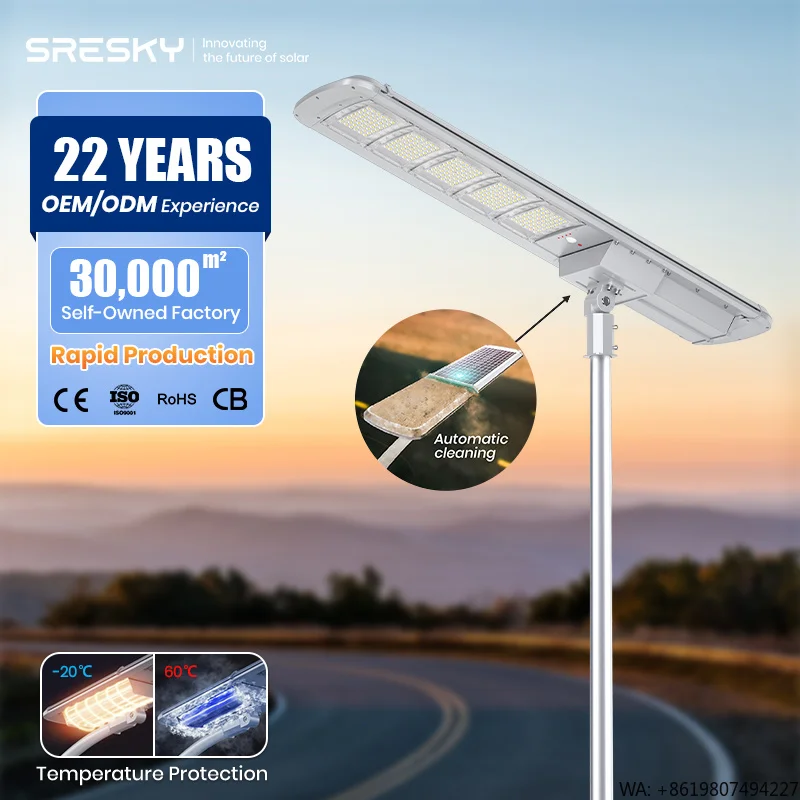 

SRESKY Led Solar Street Light Lampara Solares Exteriores 60w 80w 100w Self Cleaning All in One Solar Street Light