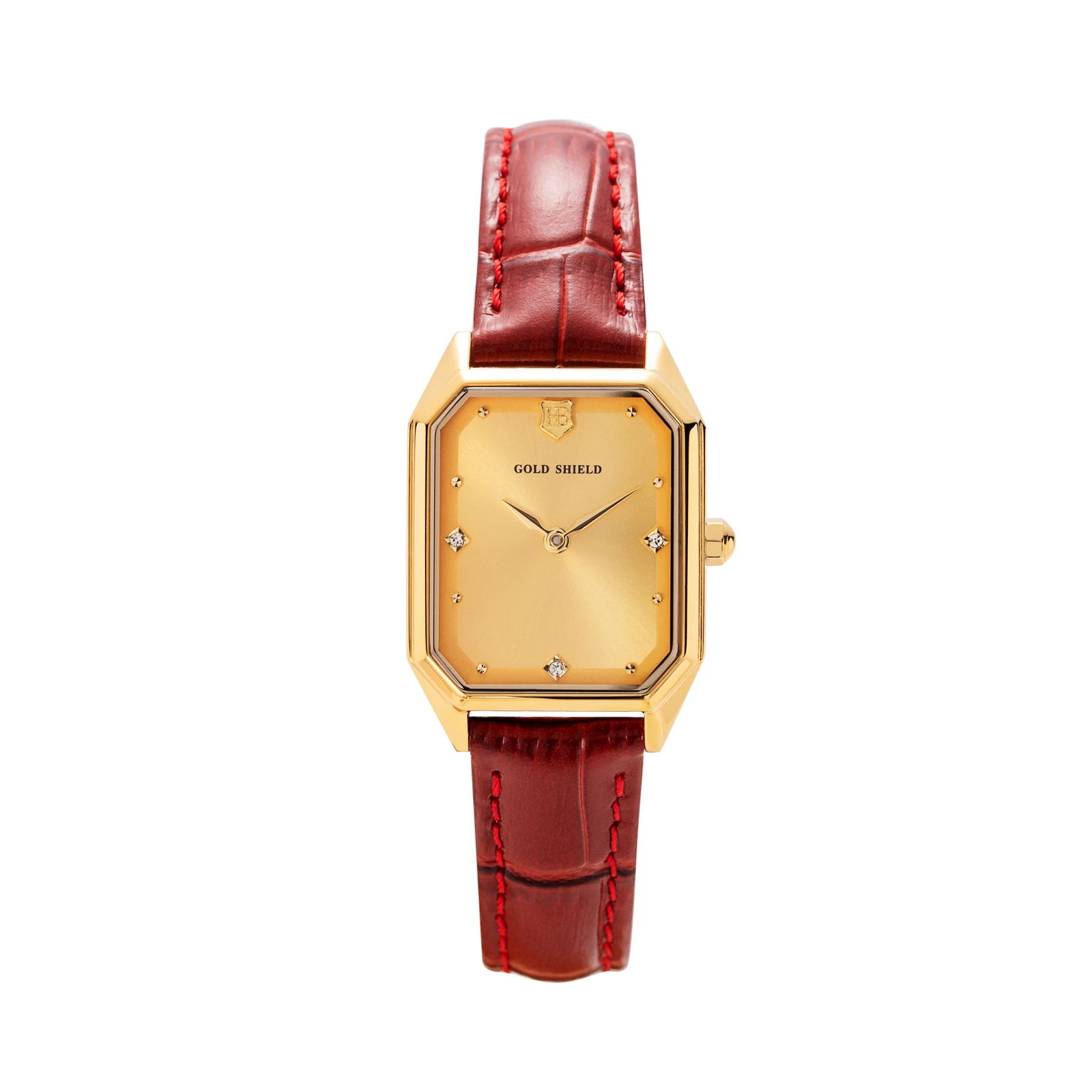 

Classic Women Quartz Watch 24*34mm 24K Gold Elegant Ladies Calendar Watches Red Leather Strap Waterproof Gifts for Women