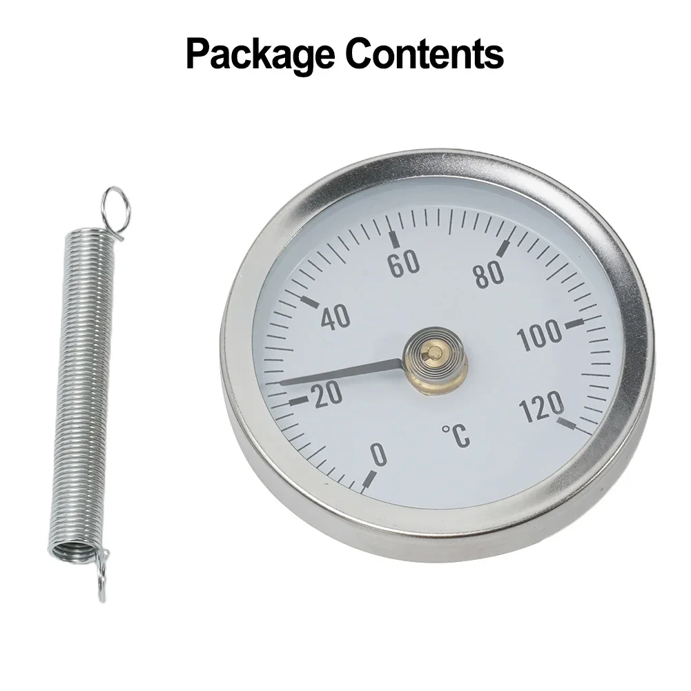 Industrial Stainless Steel Tube Thermometer with Clamp on Spring and 63mm Dial for Accurate Temperature Measurement up to 120℃