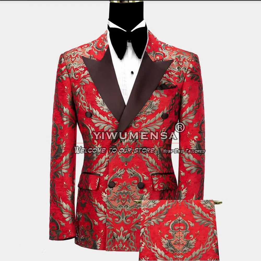 

Royal Floral Suits Men Business Office Prom Blazer Double Breasted Groom Wedding Tuxedos Custom Made 2 Pieces Male Fashion Dress