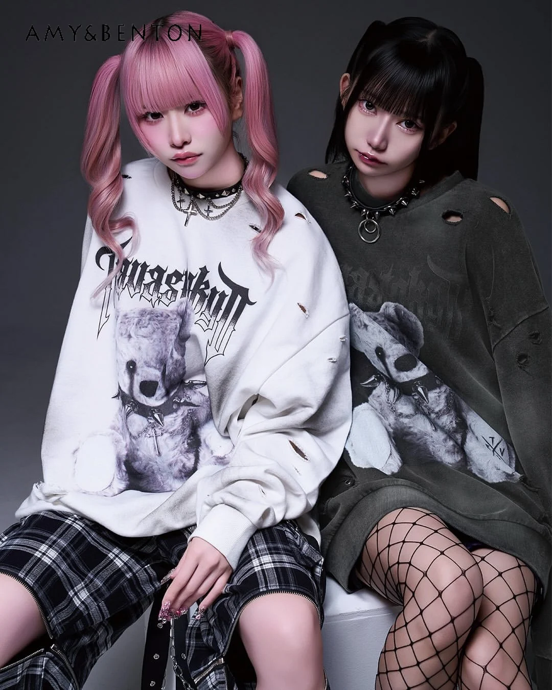 

Japanese Style Mine Series Subculture Dark Punk Cartoon Bear Print Distressed Hoodies Women Gothic Oversized Hoodie Y2K Top