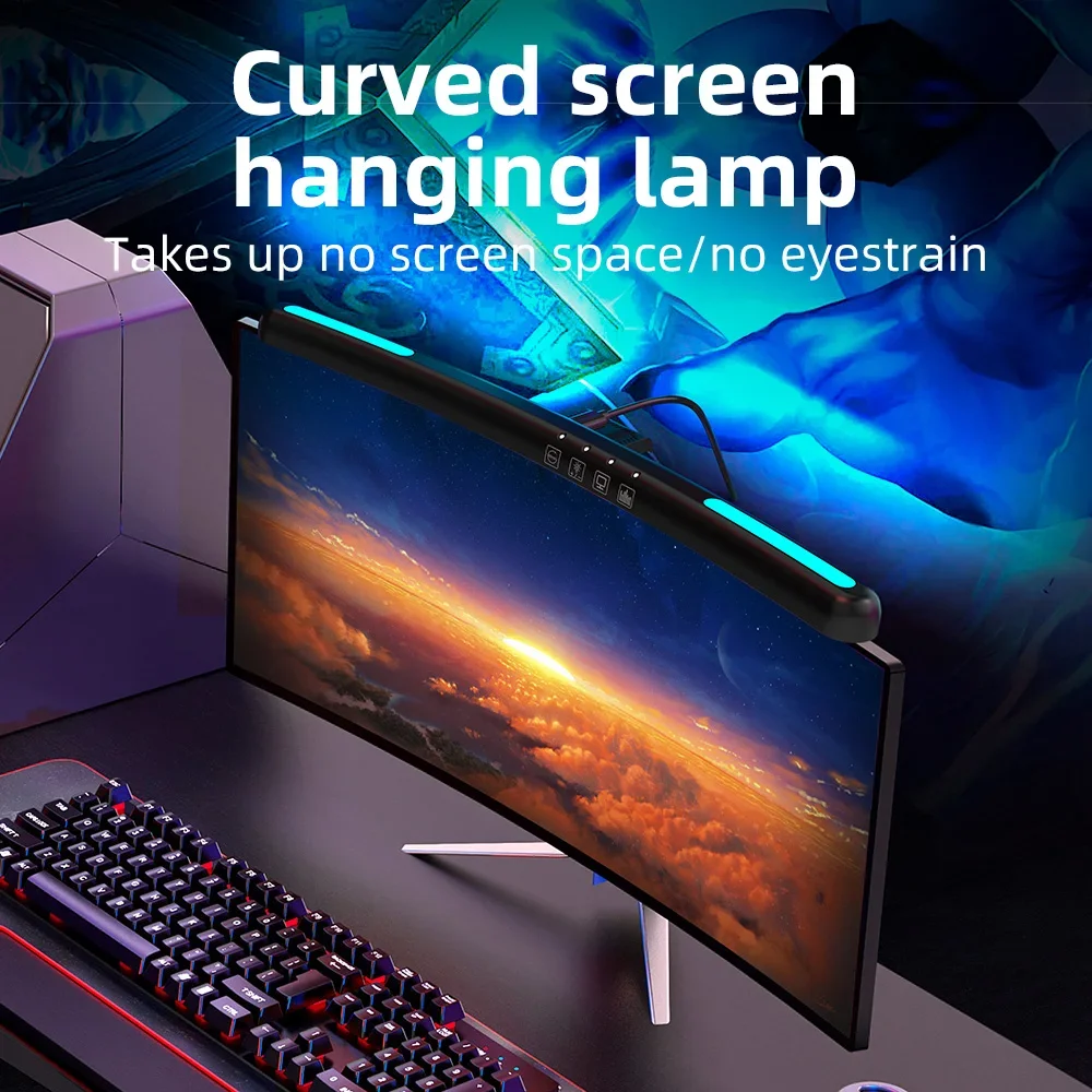 USB Stepless Dimming Screen Hanging Light Computer RGB Background Atmosphere EyeCare Desk Lamp Curved Screen Light Bar Monitor