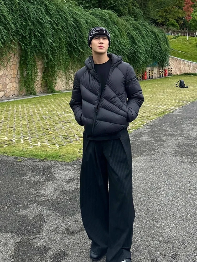 

Утепленная хлопковая куртка с капюшоном на молнии, с принтом в виде лучей, с высоким воротником, зимняя мужская модная ветрозащитная куртка