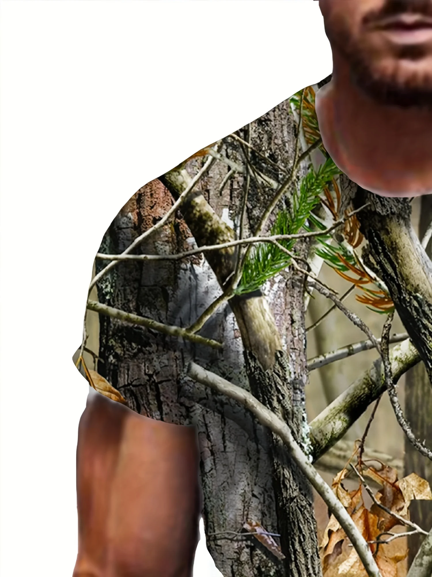 Men's 3D Camouflage Leaves Pattern Print T-Shirt, Plus Size Short Sleeve Crew Neck Tee