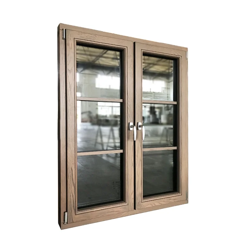 Ventanas superiores de arco francés de madera de vidrio templado completo, ventanas abatibles de madera con parrilla, doble acristalamiento moderno, nuevo tamaño estándar