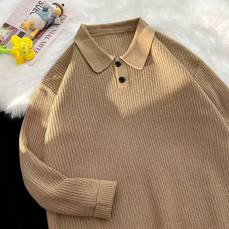 

Ретро японский трикотаж Sle Ne для мужчин, однотонный оверсайз, зима-осень, мягкий полиэстер, повседневный деловой свитер