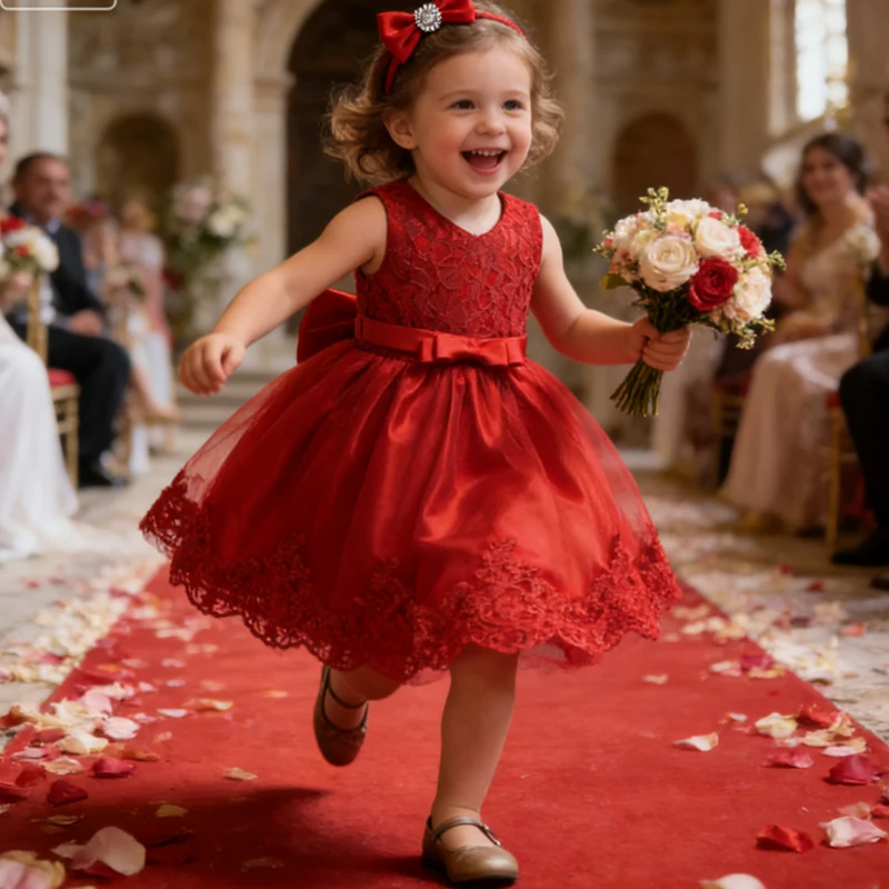 Baby White Baptism Princess Dress Wedding Costume Kids Dress For Girls Birthday Evening Party Red Dress Flower Wedding Vestidos
