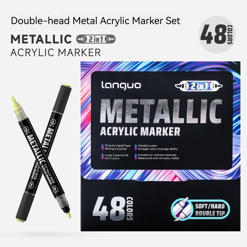 Languo Dual Tip Metallic Acryl Marker Pen Set Student Rock Schaalmodel Schilderen DIY Graffiti Handgetekende Verfpennen Briefpapier