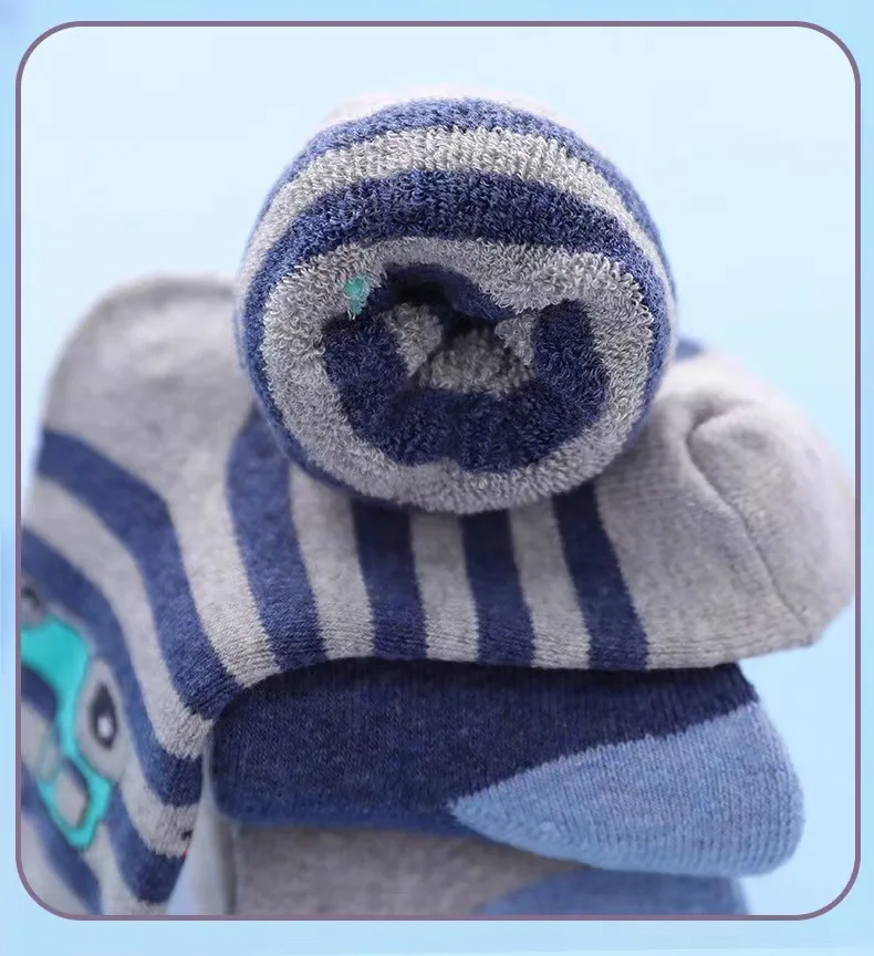 5 Paar Kinder-Thermo-Fleece-gefütterte Frottee-Socken mit mittlerer Wade, rutschfest, für den Winter, warm, für Babys und Kleinkinder, Unisex, Bodensocken für Jungen und Mädchen – Detail 7