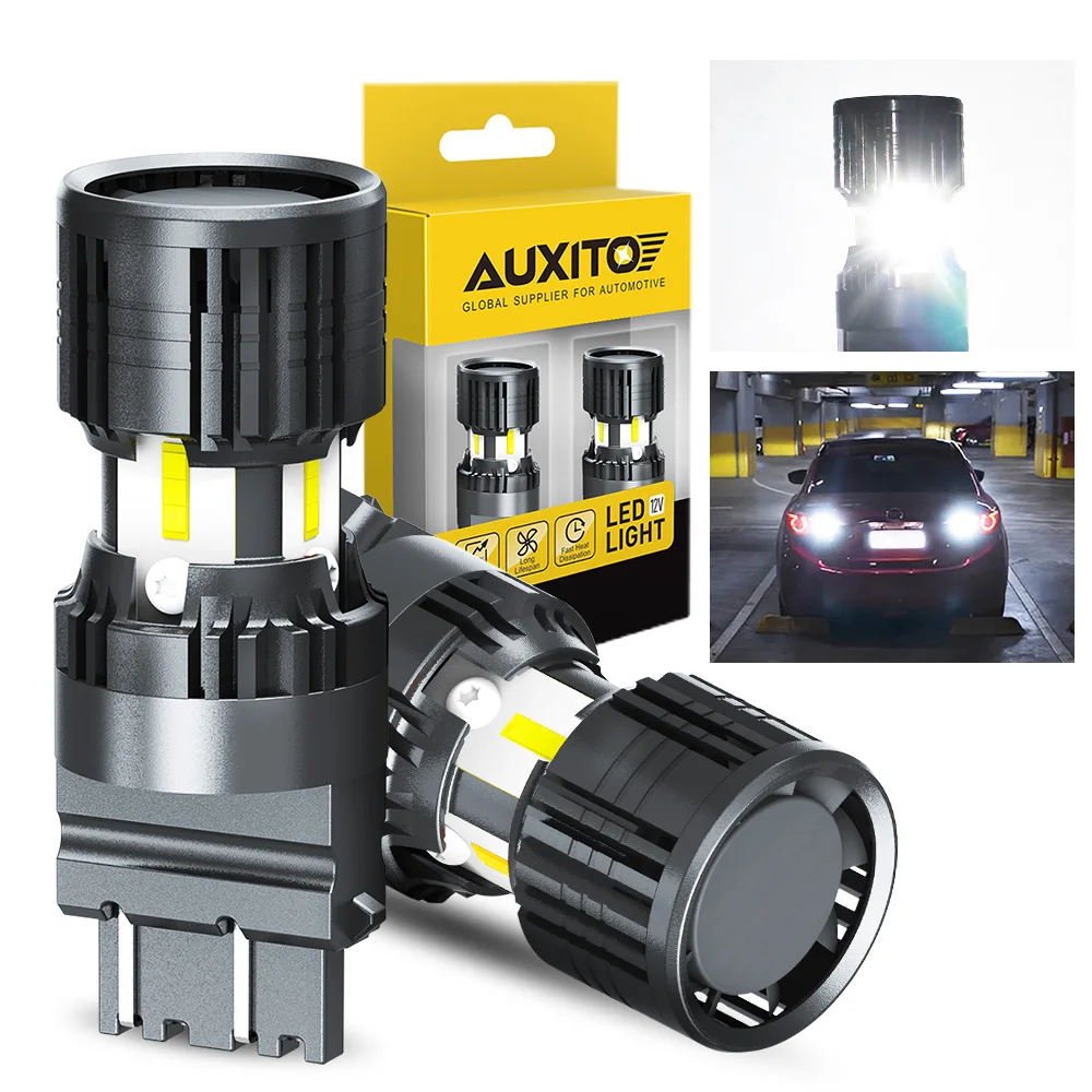 

AUXITO 2Pcs T25 P27/7W 3157 LED White DRL Parking Reverse Light Bulb Direction Indicator Amber with Fan Canbus No Hyper Flash