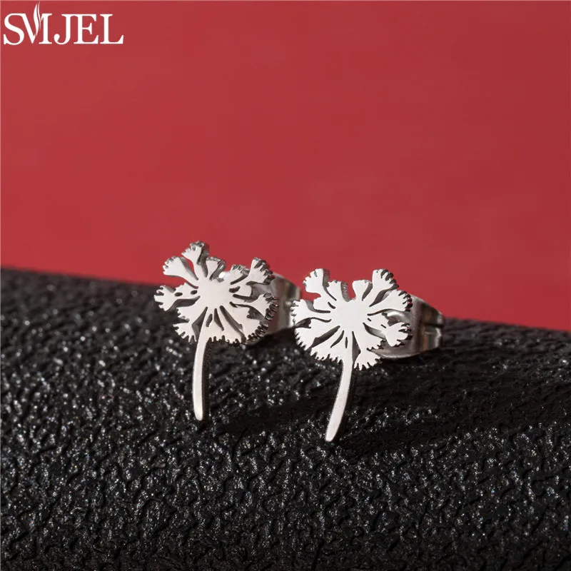 Bohemia Fashion Female Dandelion Stud Earrings for Girls Cute Small Flower Stainless Steel Earings Bridesmaid Jewelry Brincos