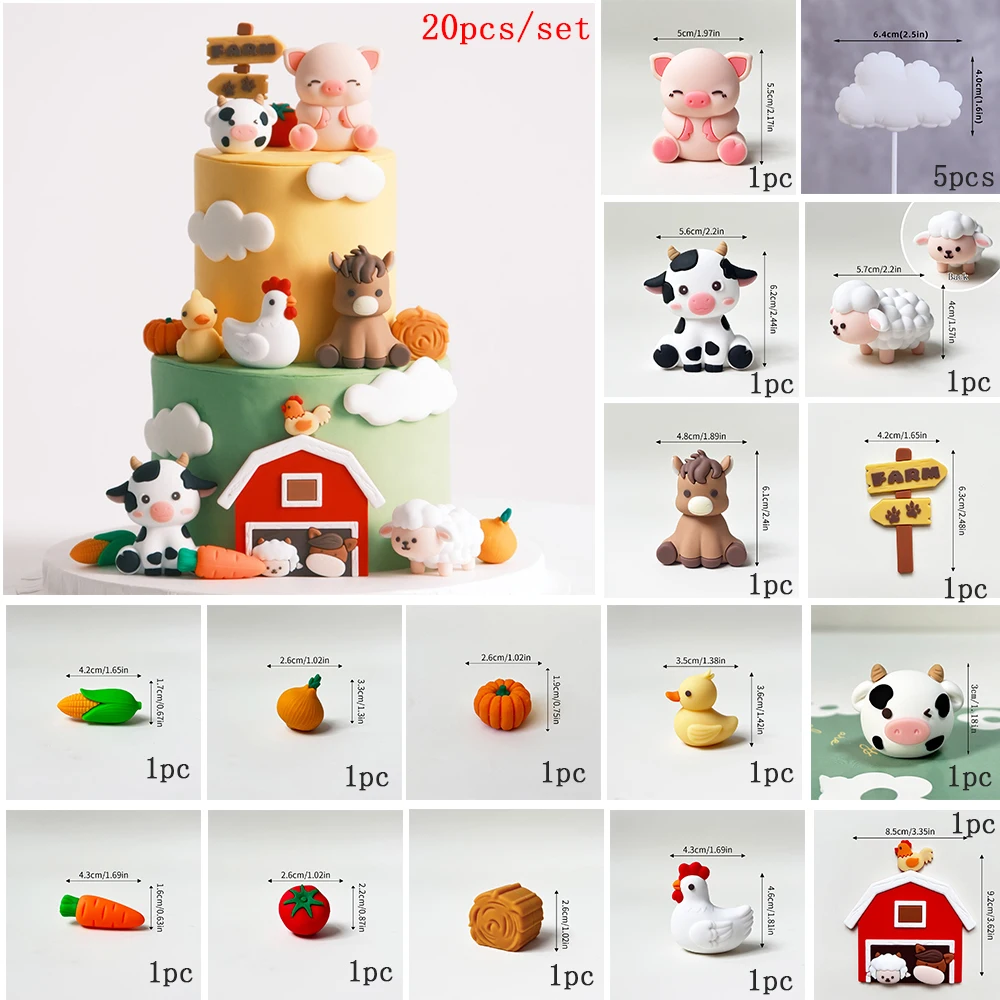 Bauernhoftier-Kuchenaufsatz, süßes Schwein, Schaf, Kuh, Pferd mit Gemüse, Cartoon-Design für Kindergeburtstagsparty-Kuchendekorationen – Detail 5