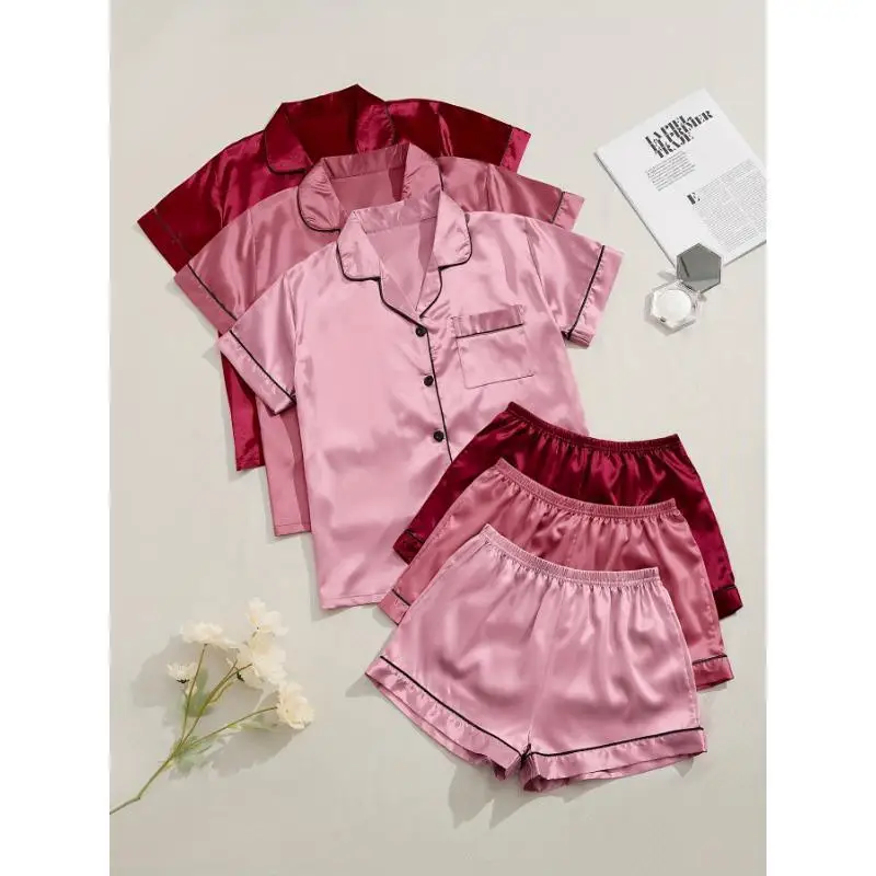 ensemble-pyjama-3-pieces-en-satin-pour-femme-manches-courtes-col-a-revers-vetements-de-nuit-confortables-vetements-de-maison-toutes-saisons-sans-marque