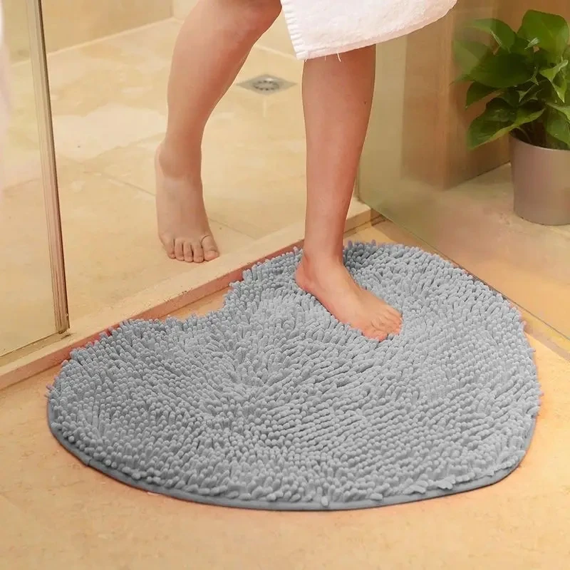 Chenille Bathroom Pads Heart Shape Solid Color Mats Doormat Bathroom Non-sllip Absorbent Floor Mat Soft Bedroom Small Carpet