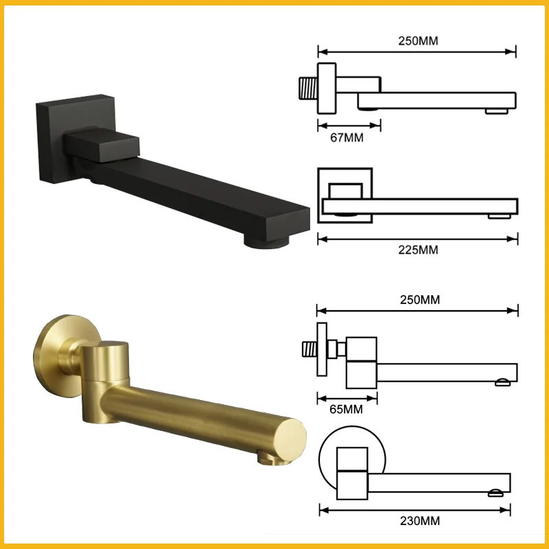 Imagem -03 - Torneira de Bacia de Latão de Parede Redondo e Quadrado Torneira de Banheira Giratória de Ouro Escovado Torneira de Lavatório de Banheiro em Casa Varanda