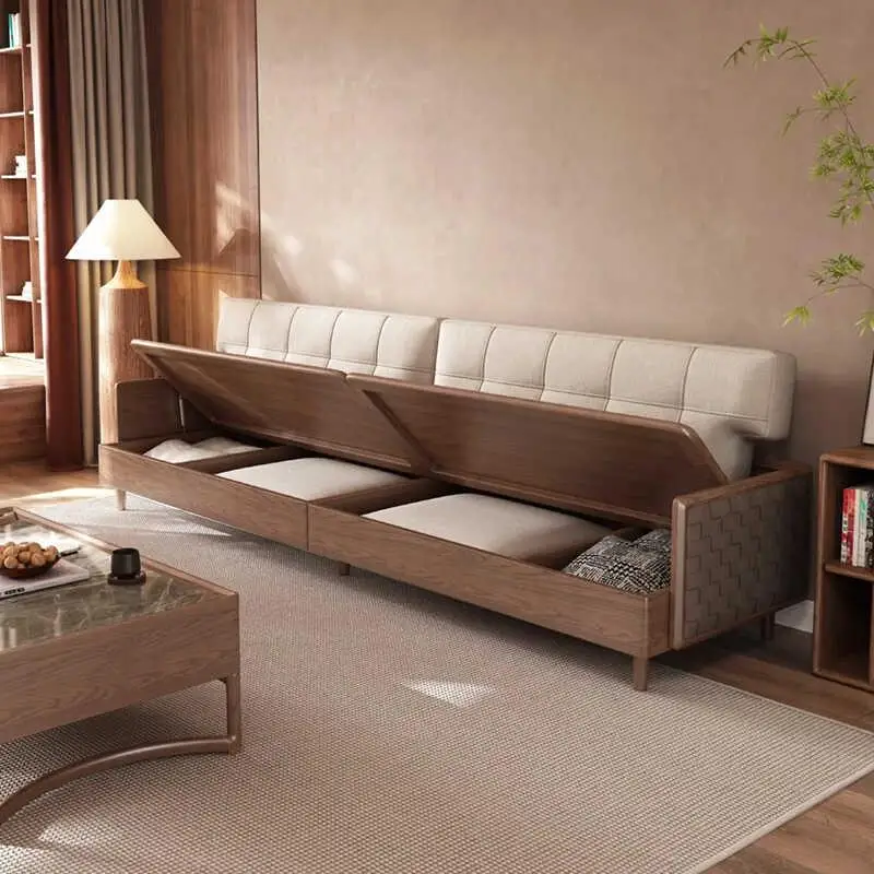 

New Chinese solid wood sofa black walnut home living room fabric