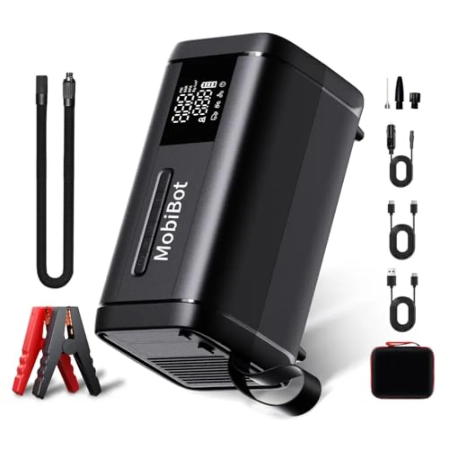 

Портативный стартер 4-в-1 с двухцилиндровым воздушным компрессором для аварийного восстановления автомобиля, двойной источник питания с 12 В D