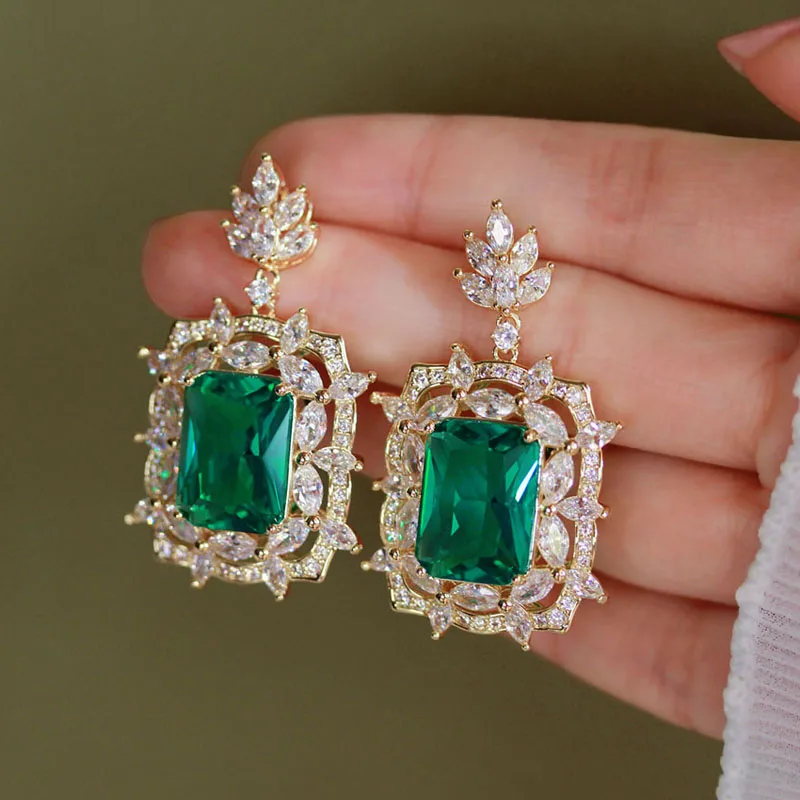 

Retro Fashion Super Big Square Green Gothic Frame Style Drop Earrings For Women Jewelry Gift Drama Cocktail Party Accessories